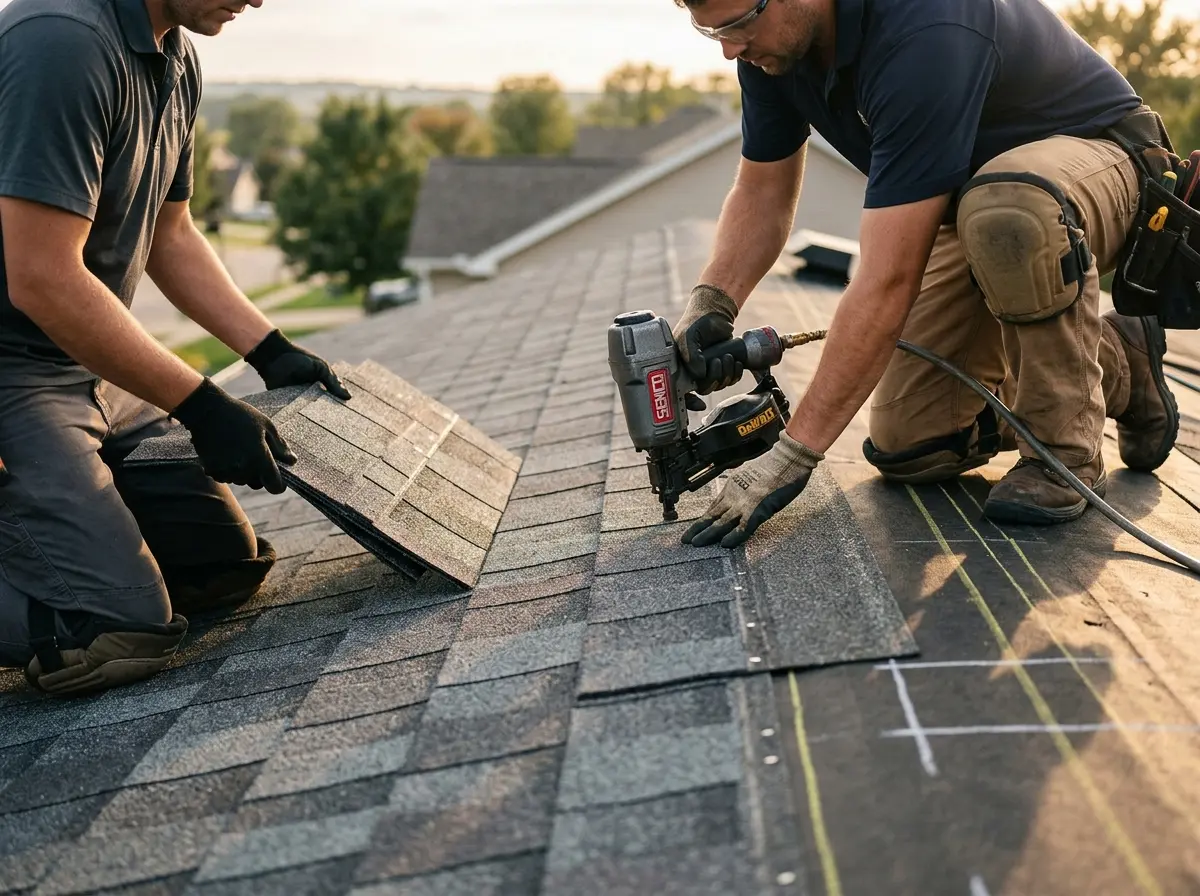 Professional roofer working on a residential roof in White Marsh